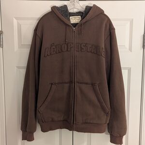 Vintage Aeropostale Fleece Lined Zip Up Hoodie Y2K Distressed Sz L